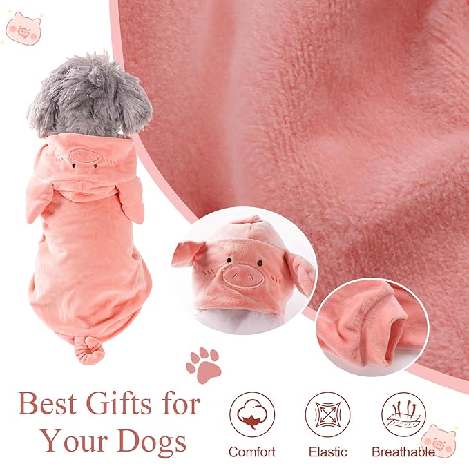 DELIFUR Dog Halloween Pig Costume - Boston Terrier Adorable Pig Holiday Outfit Cute Hoodie Halloween Cosplay Costume Animal for Small and Medium Dog (Pig, Back: 19.5")