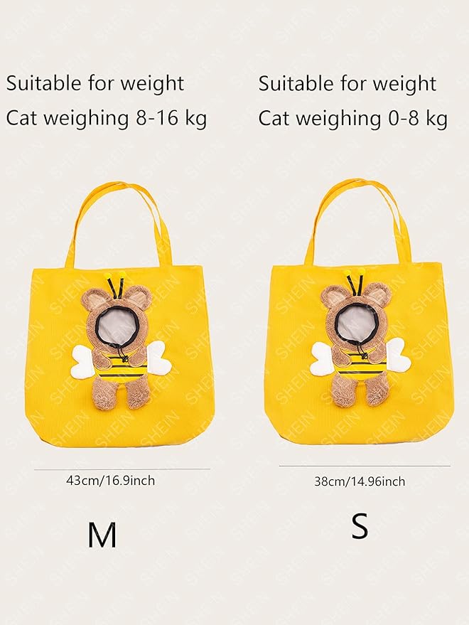 QWINEE Cartoon Lion Decor Pet Carrier Bag Hand Free Cat Dog Carrier Backpack Safety Travel Bag Head Out for Puppy Small Dogs Cats Kitten Yellow Multi M