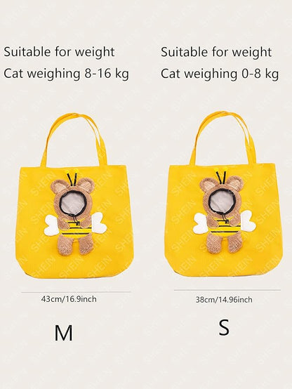 QWINEE Cartoon Lion Decor Pet Carrier Bag Hand Free Cat Dog Carrier Backpack Safety Travel Bag Head Out for Puppy Small Dogs Cats Kitten Yellow Multi M