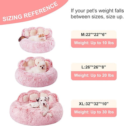 Jiupety Pet Round Bed of Paw Shape (22"×22"×6"), Pink