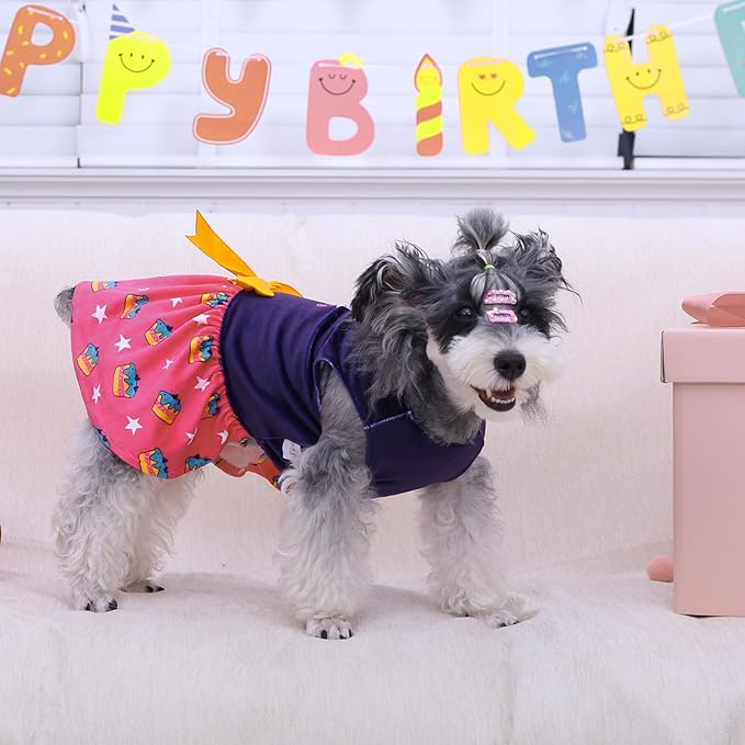 CuteBone Birthday Dog Dresses Velvet Holiday Small Dogs Clothes Onesie Pet Apparel Girl Puppy Skirt with Bow Hair Rope CVA51S-D