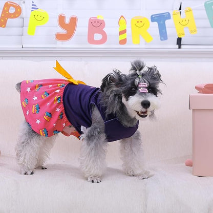 CuteBone Birthday Dog Dresses Velvet Holiday Small Dogs Clothes Onesie Pet Apparel Girl Puppy Skirt with Bow Hair Rope CVA51S-D