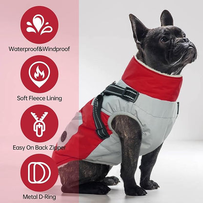 IECOii Dog Coat with Harness Built in -Red
