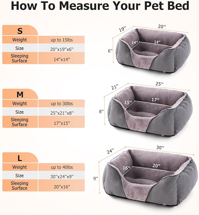 MIXJOY Washable Pet Beds for Dogs and Cats (20x19in, Grey)