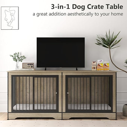 Rovibek Dog Crate TV Stand 75 Inch, 2 Dogs,