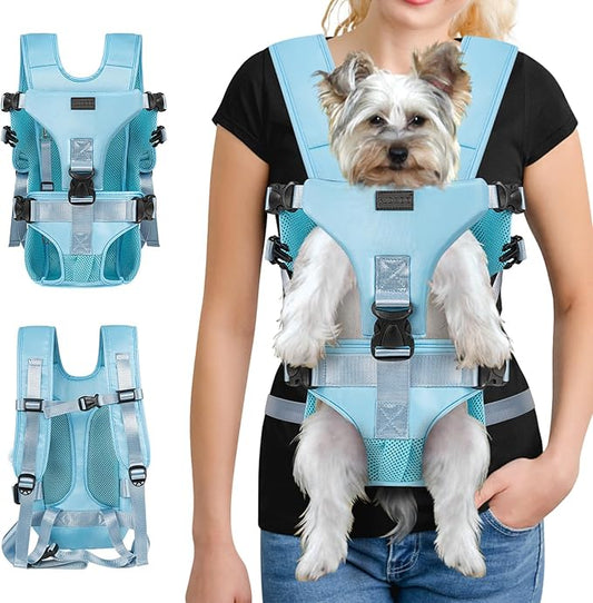 YUDODO Pet Dog Front Carrier Backpacks Multiple Adjustable Small Dog Chest Carrier Legs Out Easy-Fit Dog Travel Backpack Carrier for Hiking Camping for Small Medium Dogs Cats and Rabbit (Medium,Blue)