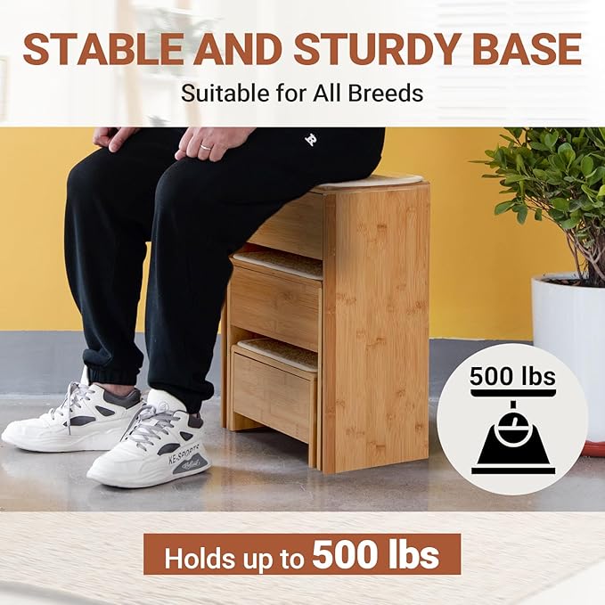 23" Dog Stairs for High Beds - Foldable Storage Pet Steps for Small Dogs - Non-Slip Sturdy Bamboo Pet Ladders Supports to 200 Lbs, Multifunctional Furniture, No Need to Install Wood Color