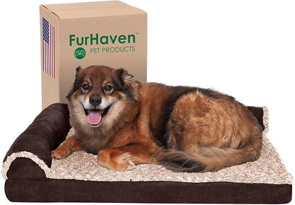 Furhaven Memory Foam Dog Bed for Large/Medium Dogs w/ Removable Bolsters & Washable Cover 55 lbs