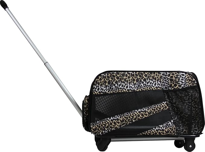 dbest products Pet Smart Cart, Medium, Leopard, Rolling Carrier with Wheels Soft Sided Collapsible Folding Travel Bag, Dog Cat Airline Approved Tote Luggage Backpack