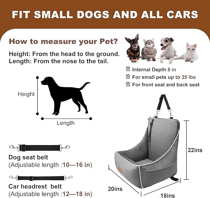 Dog Car Seat for Small/Medium Dogs 35lbs（Grey）