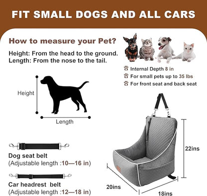 Dog Car Seat for Small/Medium Dogs 35lbs（Grey）
