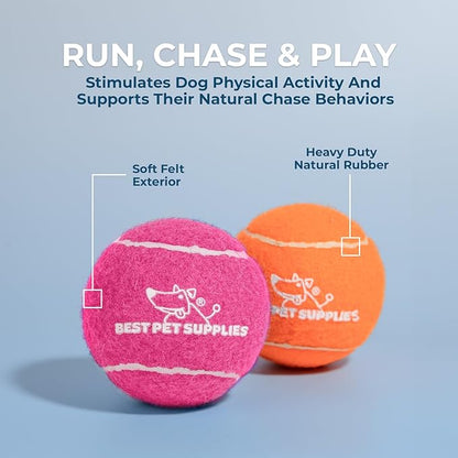 Best Pet Supplies Squeaky Tennis Toys for Dogs, 4-Pack, Heavy-Duty Interactive Pet Toys for Throwing and Fetching, Supports Exercise and Natural Behavior Training, Durable - Large