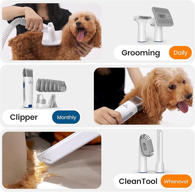 oneisall Dog Hair Vacuum & Dog Grooming Kit, Pet Grooming Vacuum with Pet Clipper Nail Grinder, 1.5L Dust Cup Dog Brush Vacuum with 7 Pet Grooming Tools for Shedding Pet Hair, Home Cleaning