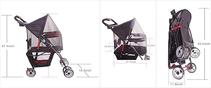 Full-Window pet Stroller 4 Wheels for Cats & Dogs