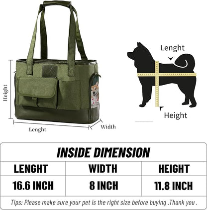 Cat Carrier, Dog Carrier, Pet Carrier, Foldable Waterproof Premium PU Leather Oxford Cloth Dog Purse, Portable Bag Carrier for Small to Medium Cat and Small Dog-Green