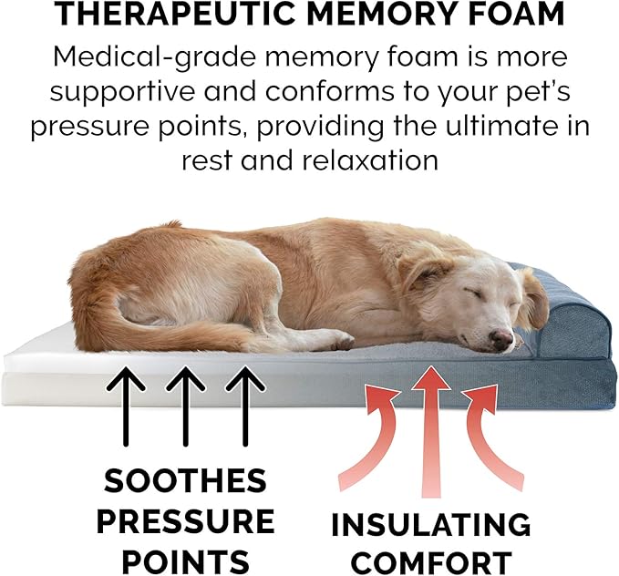 Furhaven Memory Foam Dog Bed for Large/Medium Dogs w/ Removable Bolsters & Washable Cover 55 lbs