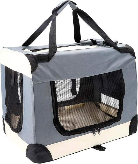 Collapsible Travel Puppy Carrier Dog 23.7 * 16.6 * 17.3in Collapsible Dog Crate Carrier Bag Cat Carrier Soft-Sided Pet Travel Carrier Under 20 lbs Puppy Carrier Bag for Small Medium Large Cats,Grey