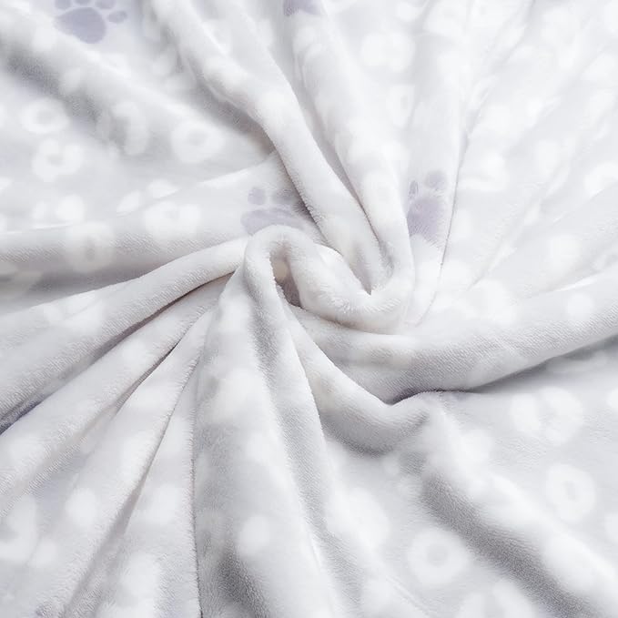 Juicy Couture Grey Leopard with Paws Dog Blanket with Sherpa Bone Shaped Pillow – Plush Puppy Blanket Throw