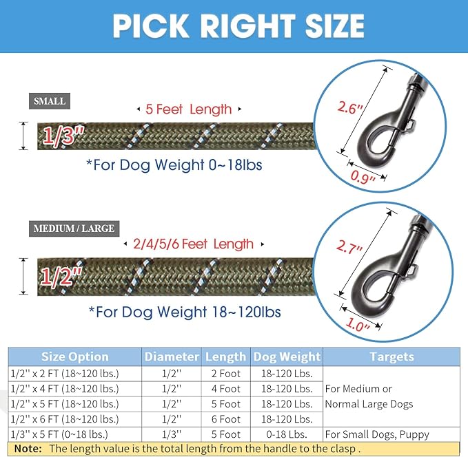 BAAPET 2/4/5/6 FT Dog Leash with Comfortable Padded Handle and Highly Reflective Threads for Small Medium and Large Dogs (5FT-1/2''