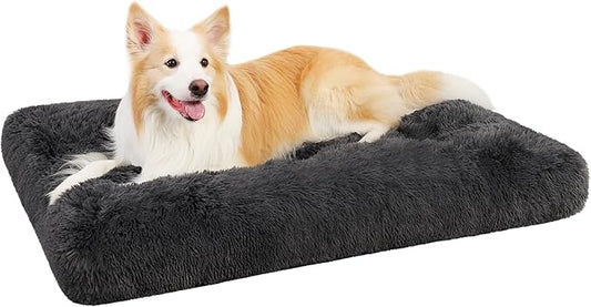 KSIIA Dog Crate Bed Washable Dog Beds for Extra Large Dogs Deluxe Plush Fluffy Comfy Thick Kennel Pad Anti-Slip & Anti-Scratch Pet Sleeping Mat 41 x 27 Inch,