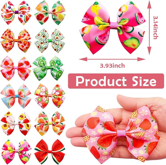 24Pcs/12 Pairs 4" Big Dog Hair Bows Fruit