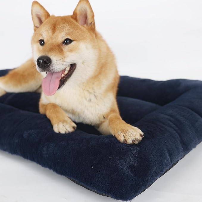 36 Inch Dog Crate Bed Machine Washable,24x36 Dog Bed for Crate Pet Bed for 55lb Dog Medium Large Breed Dogs,Dog Crate Mat 36 Inch Soft Fulffy Plush Cozy Sleeping with Anti-Slip Bottom(Navy Blue)