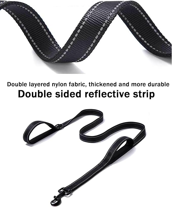 Solmoony 4FT Black Strong Dog Leash with 2 Padded Handles 4FT)