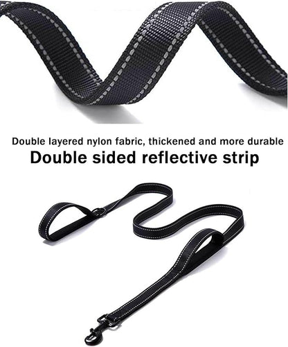 Solmoony 4FT Black Strong Dog Leash with 2 Padded Handles 4FT)