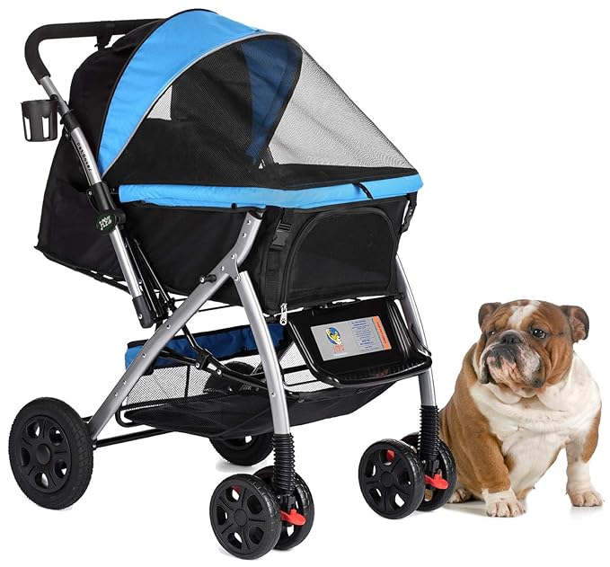 HPZ PET Rover Premium Heavy Duty Dog/Cat/Pet Stroller Travel Carriage with Convertible Compartment/Zipperless Entry/Reversible Handlebar/Pump-Free Rubber Tires for Small