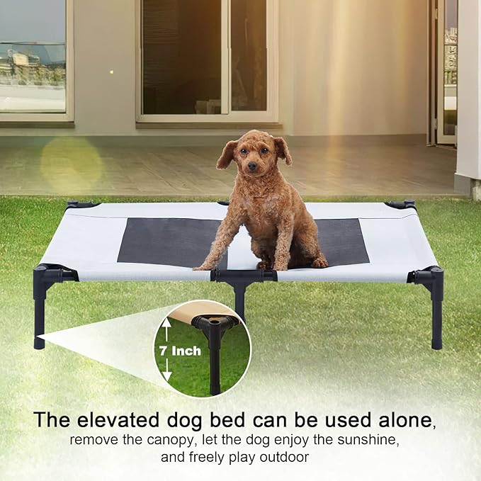 S/M/L Outdoor Elevated Dog Cot with Canopy & Side Shade for Camping Small Medium Dogs (Carry Bag)
