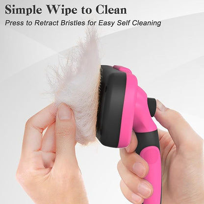 Swihauk Self Cleaning Slicker Brush for Dogs & Cats - Skin Friendly Grooming, Deshedding, Hair Removal for Puppies & Long/Short Haired Pets, Pet Supplies Accessory, Pink