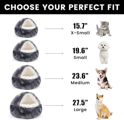 NOYAL Dog Bed Round Hooded Plush Cat Cave