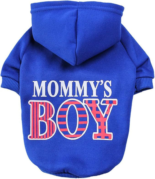 Elledia Dog Hoodie Mommy's Boy Printed Sweatshirts Pet Winter Outfit with Hat Puppy Warm Coat with Leash Hole Hooded Clothes for Small Dogs Cats Puppies