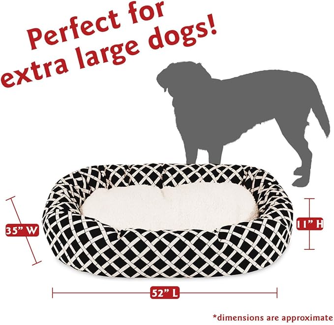 52 inch Black Bamboo Sherpa Bagel Dog Bed