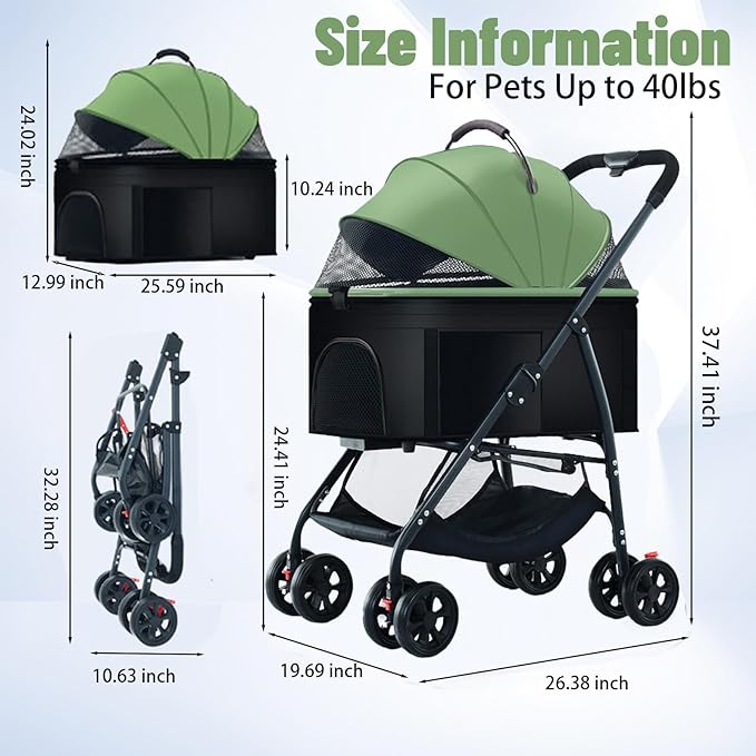 3-in-1 Pet Dog Stroller 55lbs, Dog