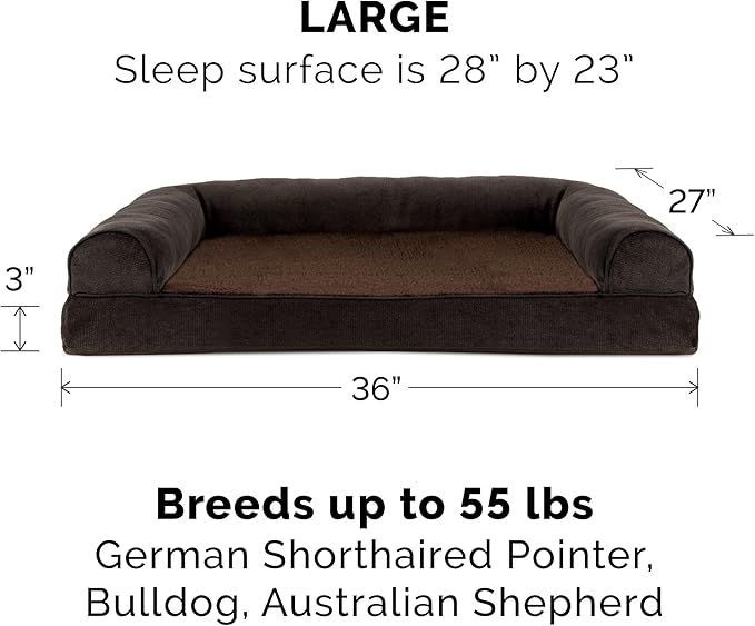 Furhaven Replacement Dog Bed Cover Sherpa & Chenille Sofa-Style, Machine Washable - Coffee, Large