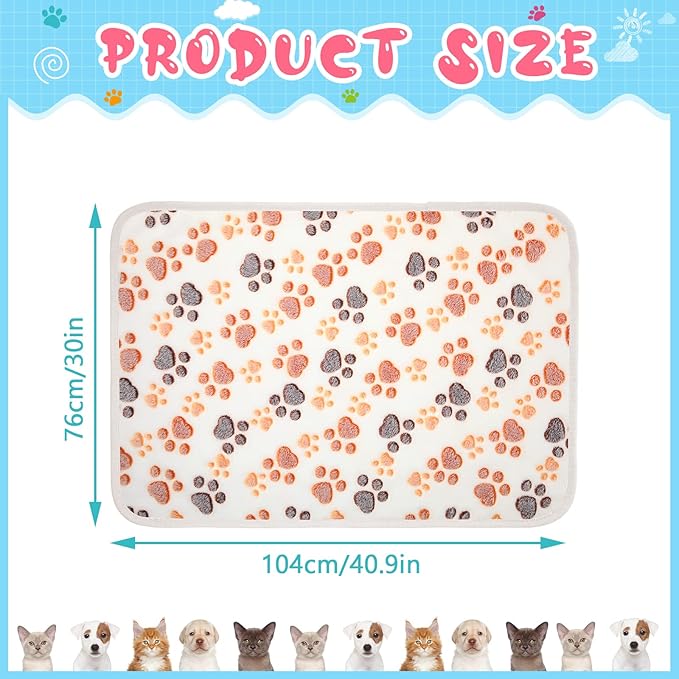 4 Pcs Pet Blanket Dog Puppy Blanket Paw Print Fleece Blanket for Small Medium Pet Dog Cat Warm Soft Sleep Mat Guinea Pig Cage Liners Blanket (White,Large(41 x 30 Inch))