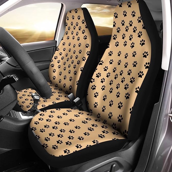 Brown Dog Paw Printed Car Seat Cover only for Front