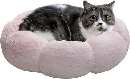 Cat Beds for Indoor Cats, Machine Washable Non-Skid, Fluffy Flower Cat Bed Cute, Anti Anxiety Dog Beds for Toy Size Dogs, 20 * 20 Inches, Pink