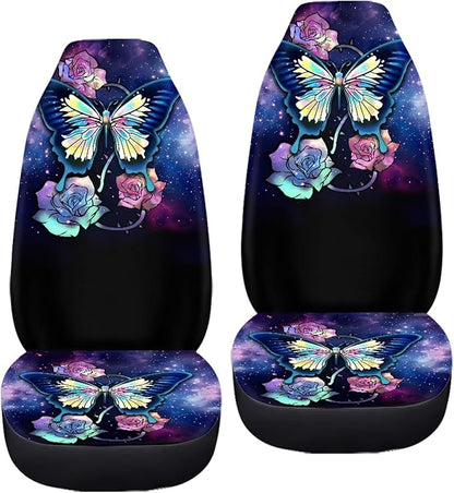 Galaxy Blue Butterfly Print Car Seat Covers for Women