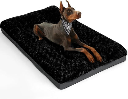 POCBLUE Deluxe Washable Dog Bed for Large Dogs Dog Crate Mat 36 Inch Comfy Fluffy Kennel Pad Anti-Slip for Dogs Up to 70 lbs 36" x 23", Black