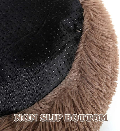otoez Kitten Puppy Bed Small Round Dog Cat Beds Anti Anxiety Plush Pet Calming Donut Bed with Non-Slip Waterproof Bottom (19.7", Khaki)