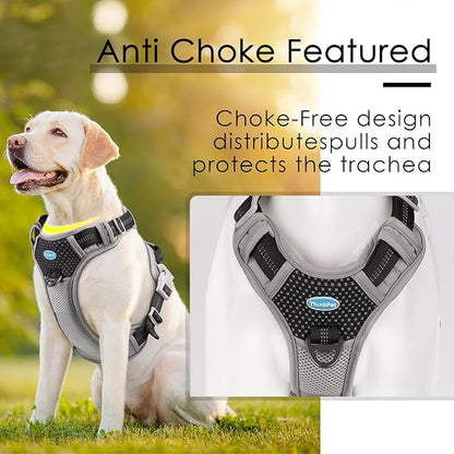 ThinkPet No Pull Harness Breathable Sport Harness with Handle-Dog Harnesses Reflective Adjustable for Medium Large Dogs,Back/Front Clip for Easy Control