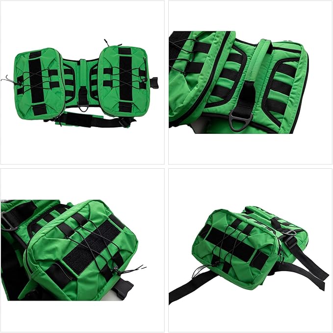 Large Dog Backpack, Outdoor Hound Saddle Bag Dog Pack with Side Pockets for Small Medium Large Dogs, Adjustable Tactical Dog Pack for Hiking, Travel, Camping, Training Green M