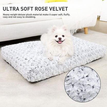 KSIIA Washable Dog Bed Deluxe Plush Dog Crate Beds Fulffy Comfy Kennel Pad Anti-Slip Pet Sleeping Mat for Large 29" x 21", Gray