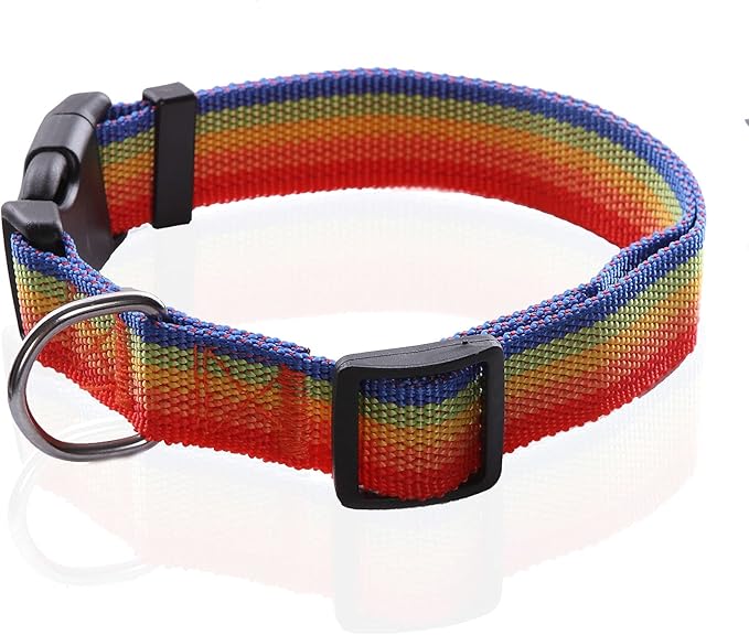 Adjustable Nylon Dog Collar 1 Inch 3/4 Inch 5/8 Inch (S(5/8" x 11-16"), Rainbow)