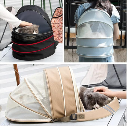 La La Pet® Expandable Pet Carrier Backpack Folding Pet Tent Pet Travel Carrier Cat Travel Backpack Puppy Carrier Backpack Kitten Backpack Carrier for Indoor Outdoor Use Khaki