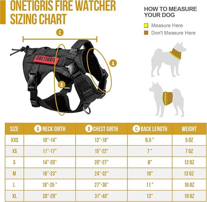 OneTigris Tactical Dog Harness - Fire Watcher Comfortable Patrol Vest (Black, Medium)