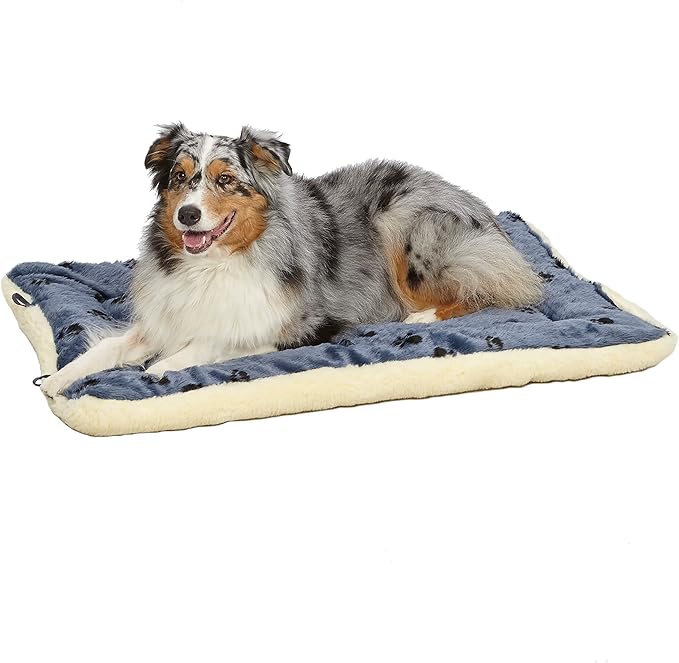MidWest Homes for Pets Reversible Paw Print Pet Bed in Blue / White 40L x 26W x 3.5H for