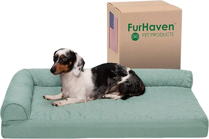 Furhaven Cooling Gel Dog Bed for Medium/Small Dogs w/ Removable Bolsters & Washable Cover 35 lbs